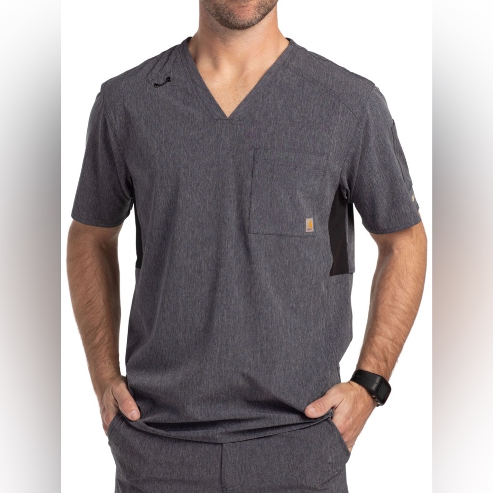 Carhartt Force Liberty Twill Chest Pocket Scrub Top Gray Large Men